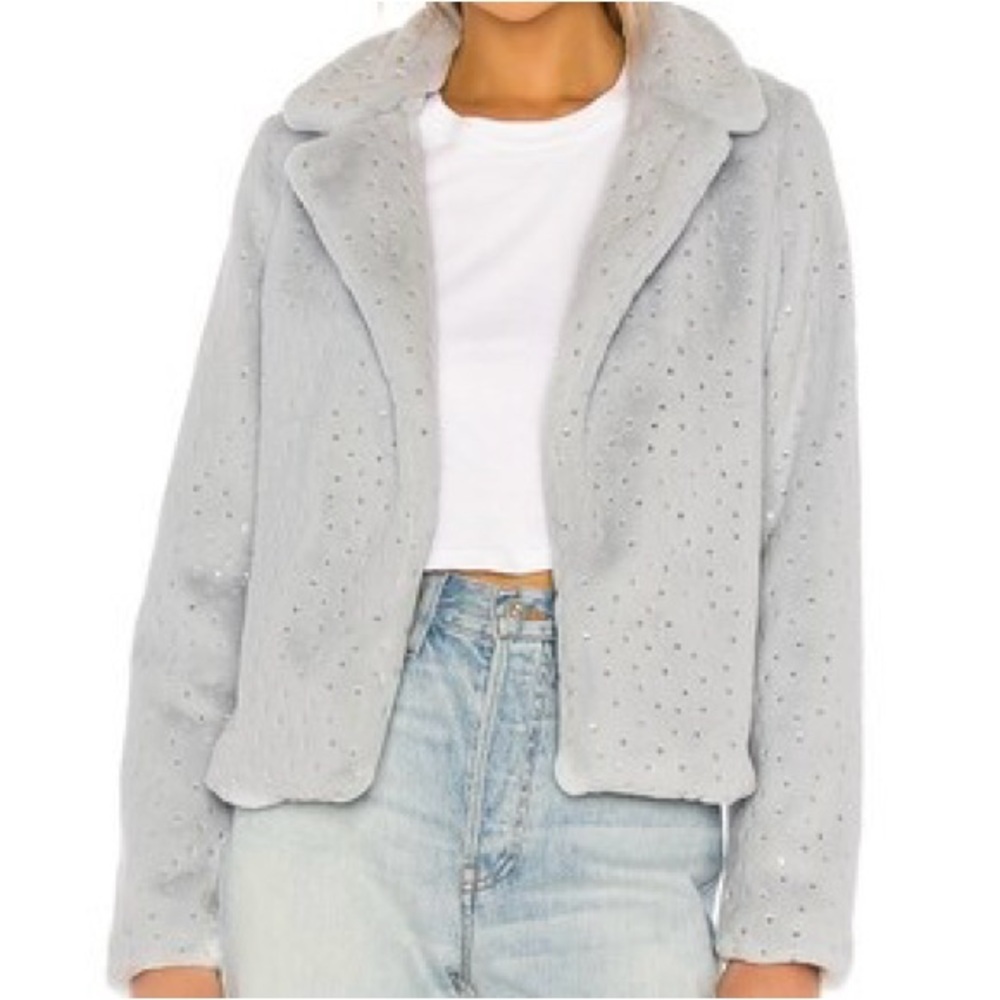 Superdown Metallic Gray Teddy Jacket
